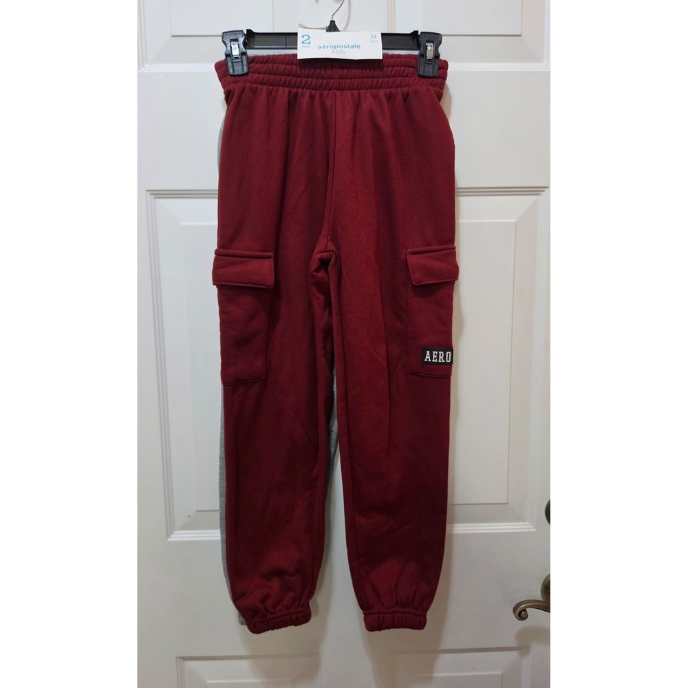Aeropostale Kids Sweatpants 2 Pack Size M 10/12 Burgundy Grey Cargo Joggers